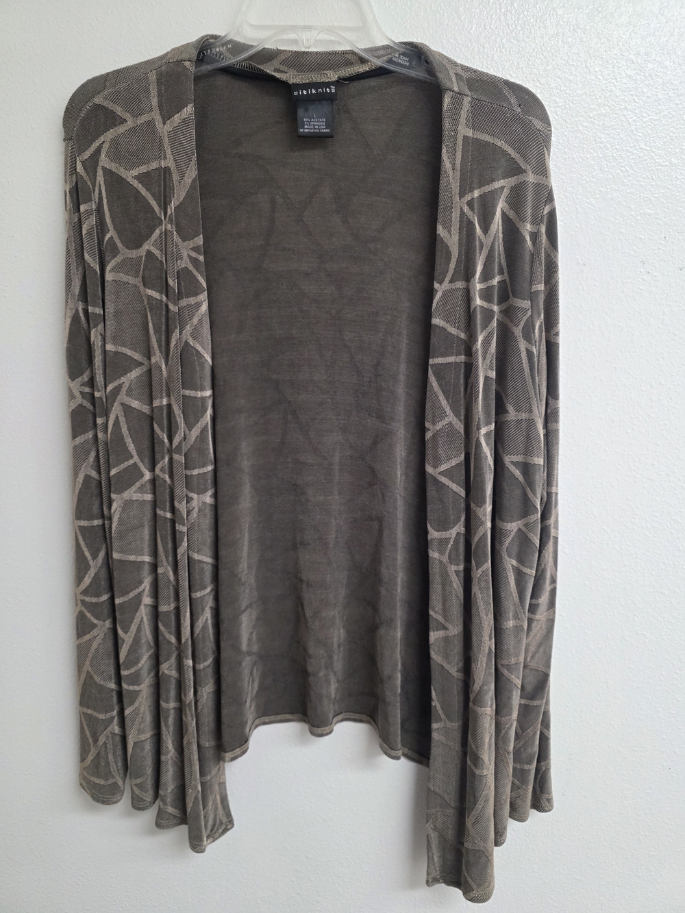 Citiknits Taupe & Beige Open-Front Geometric Cardigan (0482)